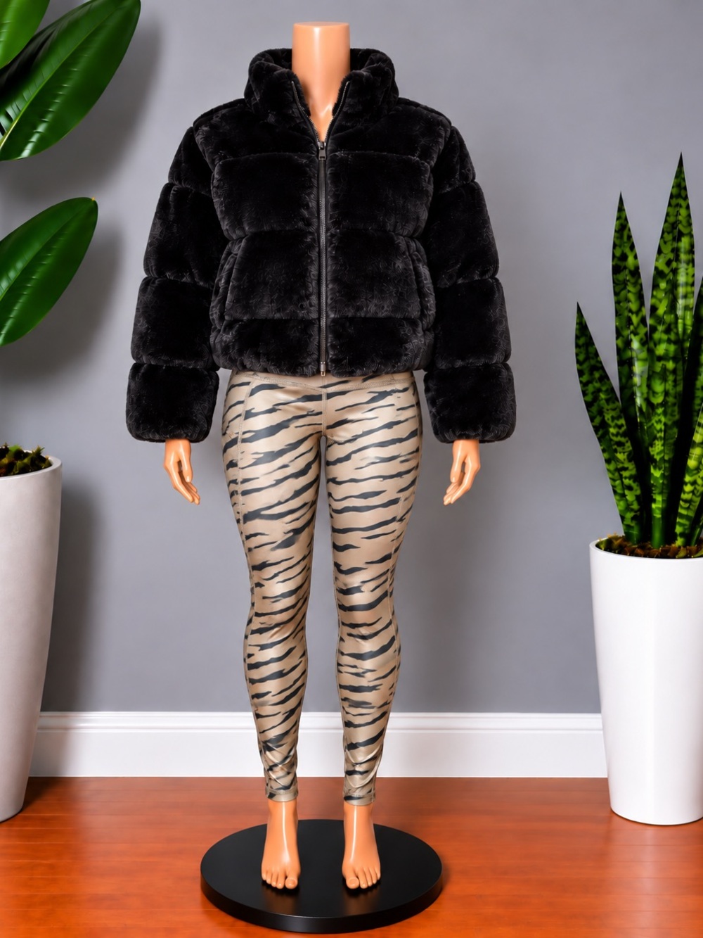 Zara Black Faux Fur Puffer Jacket